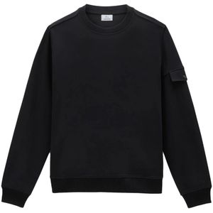 Woolrich, Sweatshirts & Hoodies, Heren, Zwart, S, Katoen, Licht Fleece Sweatshirt, Heren Stijlvol Comfort