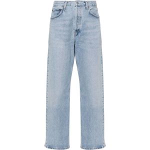Agolde, Jeans, Dames, Blauw, W25, Katoen, Stonewashed straight-leg jeans met metalen details
