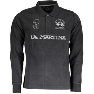 La Martina, Tops, Heren, Zwart, L, Katoen, Zwarte Katoenen Poloshirt Logo Borduurwerk