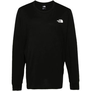 The North Face, Tops, Heren, Zwart, S, Katoen, Zwart Logo Print Crew Neck Longsleeve T-shirt