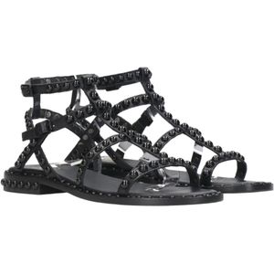 Ash, Schoenen, Dames, Zwart, 36 EU, Leer, Zwarte Studded Leren Platte Sandalen