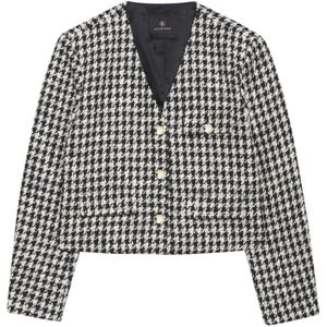 Anine Bing, Tweed Houndstooth Jas met Gouden Knopen Grijs, Dames, Maat:M