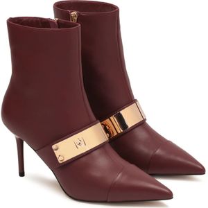 Kazar, Schoenen, Dames, Bruin, 37 EU, Leer, Maroon Leren Laarzen met Metalen Decoratie