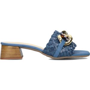 Stefano Lauran, Schoenen, Dames, Blauw, 37 EU, Blauwe Leren Muiltjes met Kettingdetail