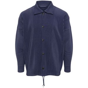 Issey Miyake, Homme Plisse Issey Miyake Shirts Blauw, Heren, Maat:L