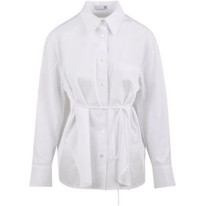 Douuod Woman, Witte Poplin Overhemd met Italiaanse Kraag Wit, Dames, Maat:S