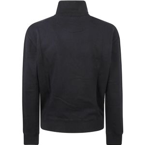 Maison Kitsuné, Truien, Heren, Zwart, L, Katoen, Zwarte Fox Head Patch Half Zip Sweater