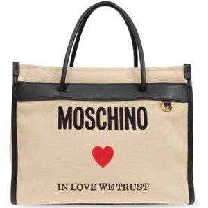 Moschino, Tassen, Dames, Beige, ONE Size, Shopper tas met logo
