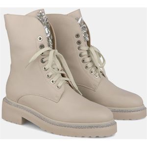 Alma EN Pena, Schoenen, Dames, Beige, 38 EU, Leer, Leren enkellaars met vetersluiting