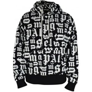 Palm Angels, Sweatshirts & Hoodies, Heren, Zwart, L, Katoen, Zwart en wit gebroken monogram hoodie