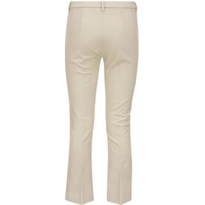 Max Mara, Broeken, Dames, Beige, M, Katoen, Stretch Katoenmix Broek met Uitlopende Onderkant