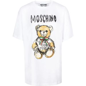 Moschino, Tops, Dames, Wit, XS, Katoen, Teddy Bear Print T-shirt