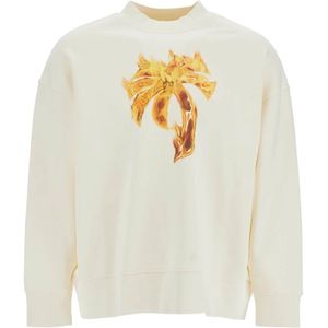 Palm Angels, Sweatshirts & Hoodies, Heren, Wit, M, Katoen, Brandende Palm Oversized Crewneck Sweatshirt