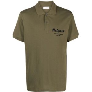Alexander McQueen, Tops, Heren, Groen, S, Logo Polo Shirt in Khaki