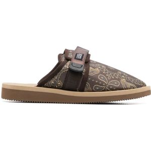 Suicoke, Bruine platte schoenen met paisley print en touch-strap sluiting Bruin, Heren, Maat:41 EU