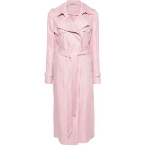 Tagliatore, Roze Linnen Trenchcoat Roze, Dames, Maat:S