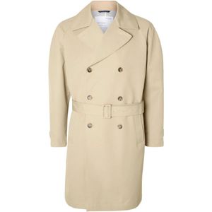Selected Homme, Mantels, Heren, Beige, L, Zand Trenchcoat Dubbele Breasted