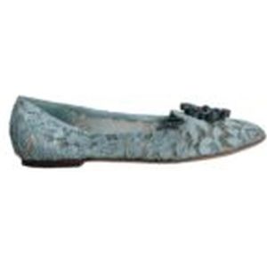 Dolce & Gabbana, Schoenen, Dames, Blauw, 39 EU, Katoen, Kristal Kant Ballet Platte Schoenen