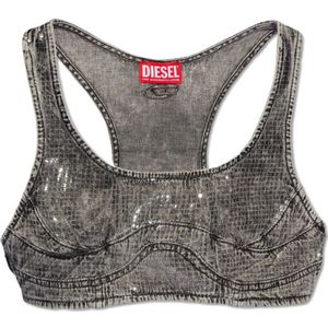 Diesel, Tops, Dames, Grijs, S, Denim, Denim crop top