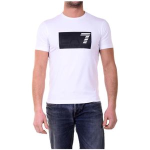 Emporio Armani Ea7, Tops, Heren, Wit, L, Katoen, Casual Logo Print T-Shirt