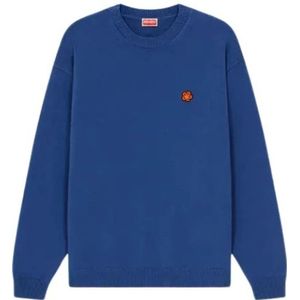 Kenzo, Truien, Heren, Blauw, L, Wol, Blauwe Bloem Crest Sweater