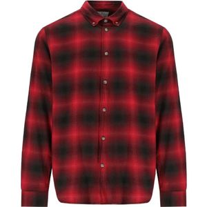 Woolrich, Overhemden, Heren, Rood, XL, Katoen, Rood en Zwart Geruite Flanellen Overhemd