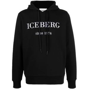 Iceberg, Sweatshirts & Hoodies, Heren, Zwart, S, Zwarte Hoodie met Stijlvolle Branding
