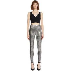 Silvian Heach, Hoog getailleerde metallic leggings Grijs, Dames, Maat:S