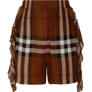 Burberry, Korte broeken, Dames, Bruin, S, Korte geruite zijden shorts