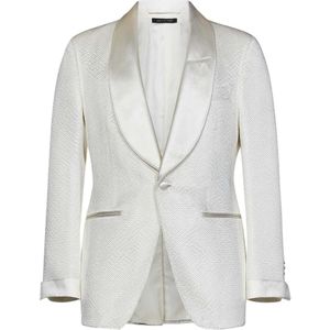 Tom Ford, Jassen, Heren, Wit, XL, Wol, Ivory Honeycomb Viscose Suit
