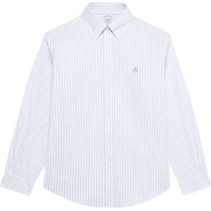 Brooks Brothers, Lichtblauw en wit Regular Fit Non-Iron Stretch Katoenen Casual Overhemd met Button-Down Kraag Blauw, Heren, Maat:L