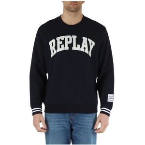 Replay, Sweatshirts & Hoodies, Heren, Blauw, 2Xl, Katoen, Sport