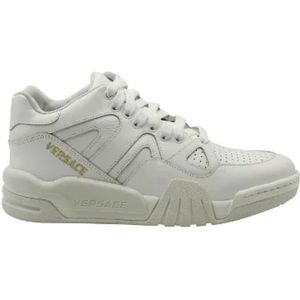 Versace, Witte Leren Panel Sneakers Wit, Dames, Maat:40 EU