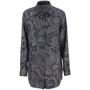 Etro, Stijlvolle Zijden Overhemd met Paisley Print Blauw, Dames, Maat:2XS