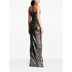 Balmain, Kleedjes, Dames, Grijs, M, Metallic Slangeprint Bodycon Jurk