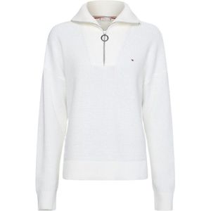 Tommy Hilfiger, Truien, Dames, Beige, S, Katoen, Dikke biologisch katoenen half-zip trui