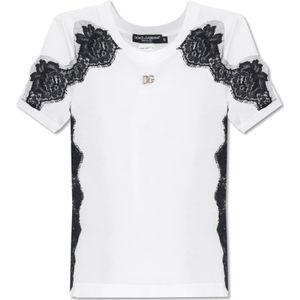 Dolce & Gabbana, Tops, Dames, Wit, S, Katoen, T-shirt met logo