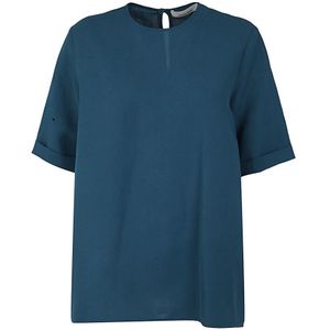 Liviana Conti, Blouses & Shirts, Dames, Blauw, M, Elegante Ronde-hals Gebreide Trui