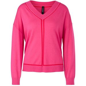 Marc Cain, Truien, Dames, Roze, S, Kasjmier, Gestreepte V-hals trui -