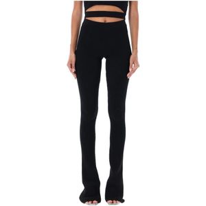 Andrea Adamo, Geribbelde gebreide leggings met hoge taille Zwart, Dames, Maat:M