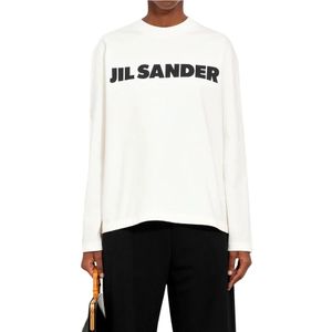 Jil Sander, Tops, Dames, Wit, M, Katoen, Porcelain Logo Longsleeve T-Shirt