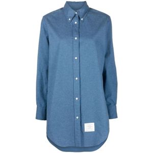 Thom Browne, Blouses & Shirts, Dames, Blauw, S, Blauwe Logo Jurk met Knoopsluiting