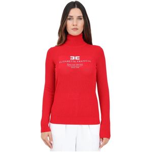 Elisabetta Franchi, Truien, Dames, Rood, XL, Polyester, Rode coltrui met logo detail