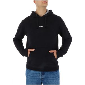 Hugo Boss, Sweatshirts & Hoodies, Heren, Zwart, S, Katoen, Zwarte Bedrukte Hoodie