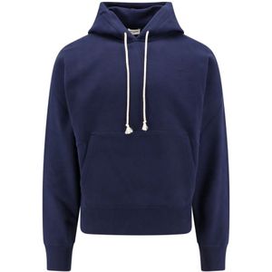 Saint Laurent, Sweatshirts & Hoodies, Heren, Blauw, L, Katoen, Blauwe hoodie, gemaakt in Italië
