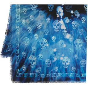 Alexander McQueen, Accessoires, Dames, Blauw, ONE Size, Wol, Blauwe Sjaal met Skull-print