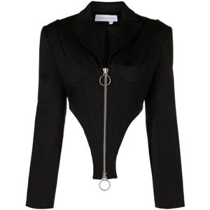 Aleksandre Akhalkatsishvili, Geknipte Zip-Up Blazer Zwart, Dames, Maat:S