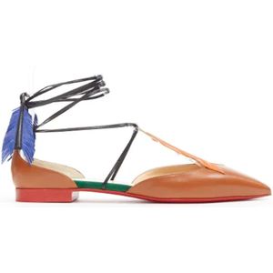 Christian Louboutin Pre-owned, Pre-owned, Dames, Bruin, 38 EU, Leer, Pre-owned Leather flats