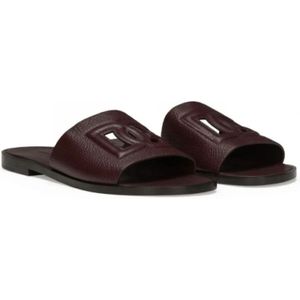 Dolce & Gabbana, Schoenen, Dames, Rood, 43 EU, Burgundy Deerskin Logo Slides