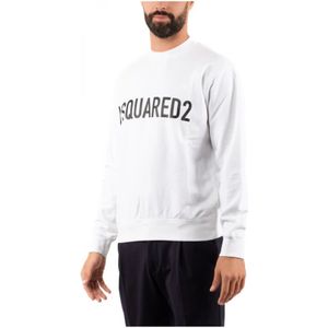 Dsquared2, Sweatshirts & Hoodies, Heren, Wit, XL, Katoen, Heren Sweatshirt Stijlvol Casual Mode